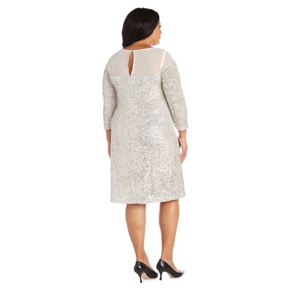 NWT R&M Richards White Sequined Plus Size Formal Long Sleeve Wedding Dress - Picture 3 of 4